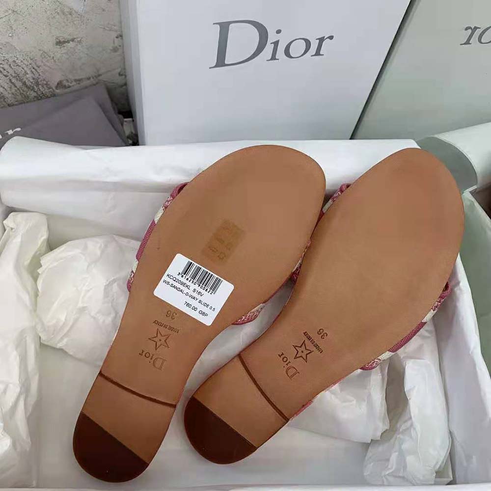 Dior Women Dway Slide Dark Nude D-Stripes Embroidered Cotton - image 6