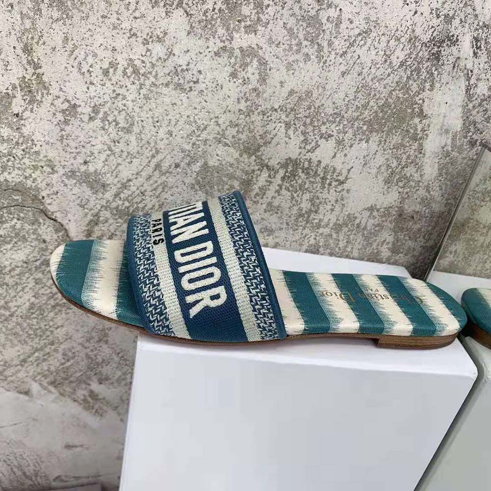 Dior Women Dway Slide Deep Ocean Blue D-Stripes Embroidered Cotton - image 8