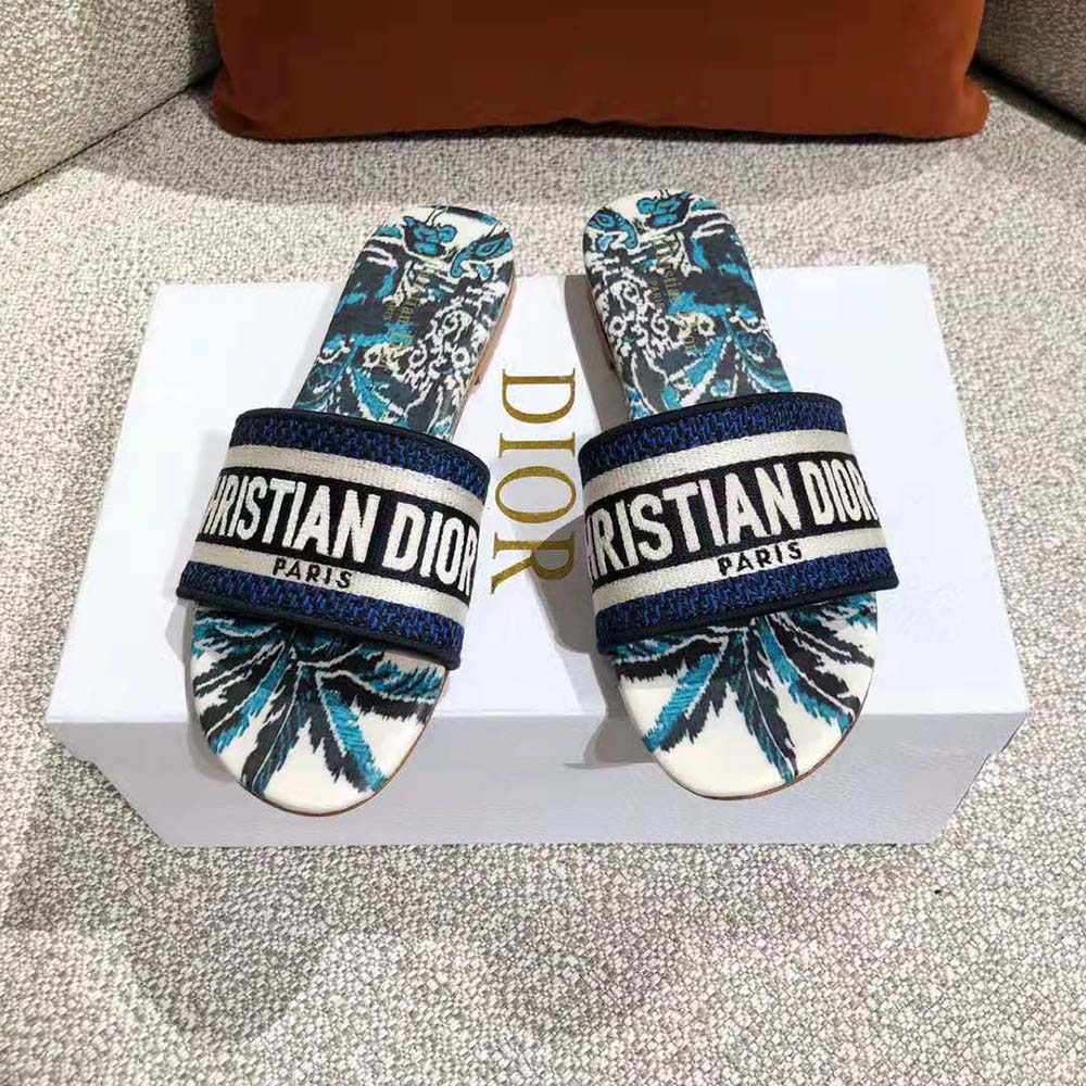 Dior Women Dway Slide Indigo Blue Dior Palms Embroidered Cotton - image 4
