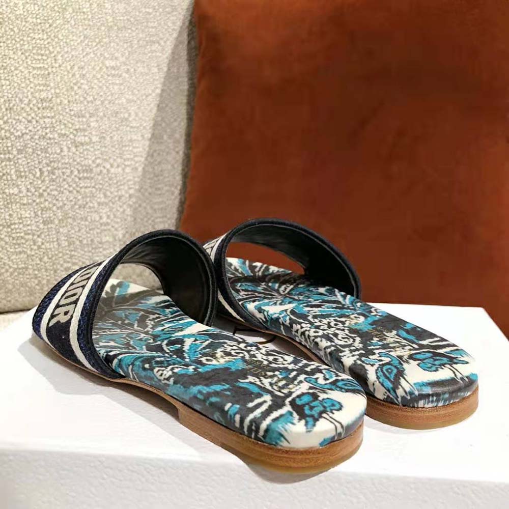 Dior Women Dway Slide Indigo Blue Dior Palms Embroidered Cotton - image 5