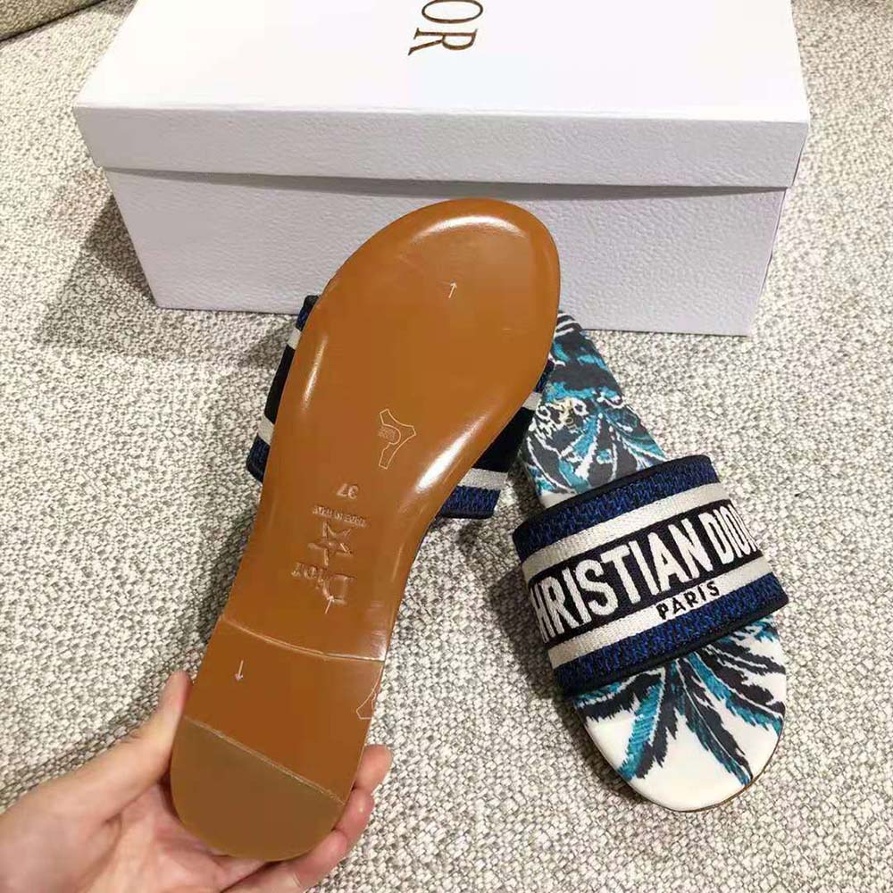 Dior Women Dway Slide Indigo Blue Dior Palms Embroidered Cotton - image 6