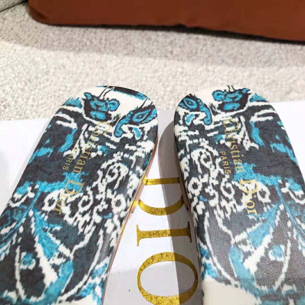 Dior Women Dway Slide Indigo Blue Dior Palms Embroidered Cotton - image 7
