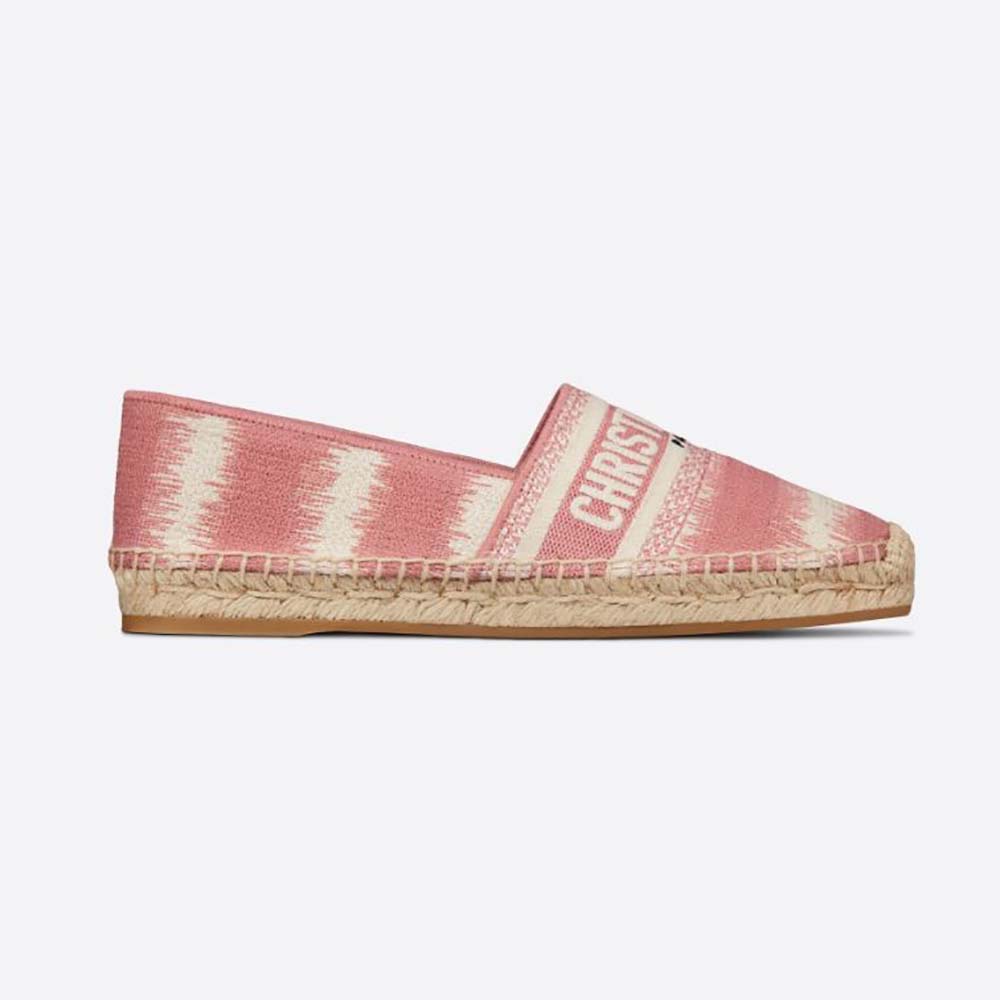 Side view of Dior Women Granville Eespadrille Dark Nude D-Stripes Embroidered Cotton