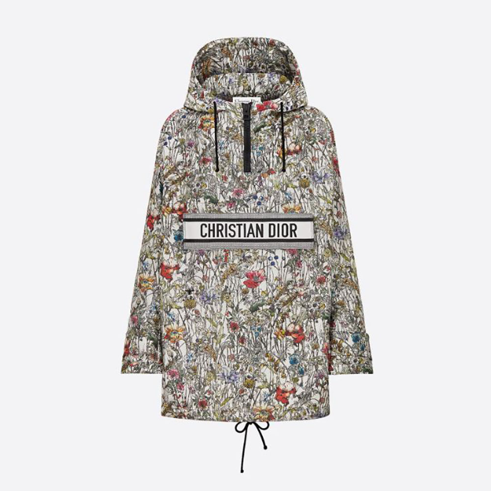 Front view of Dior Women Hooded Anorak Multicolor Technical Taffeta Jacquard in red
