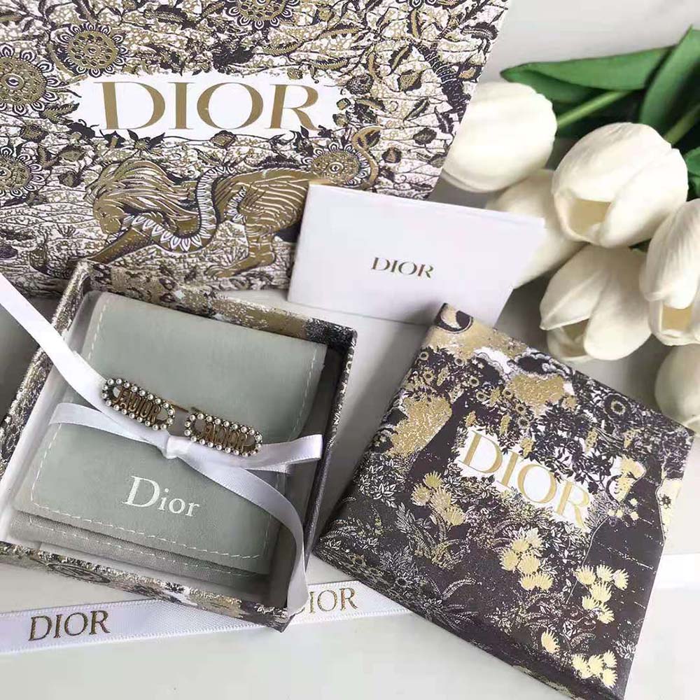 Dior Women J Adior Earrings Antique Gold-Finish Metal and White Resin Pearls - image 7