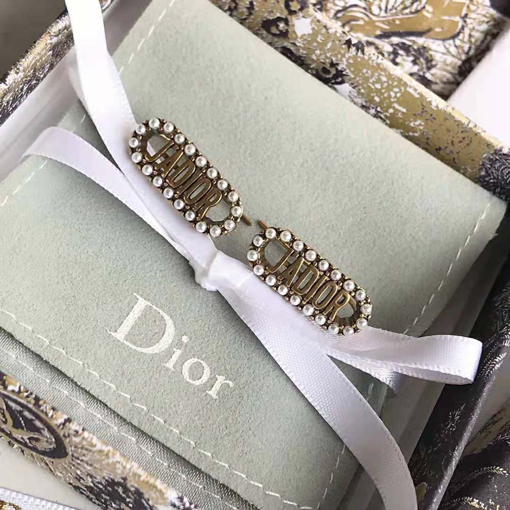 Dior Women J Adior Earrings Antique Gold-Finish Metal and White Resin Pearls - image 6