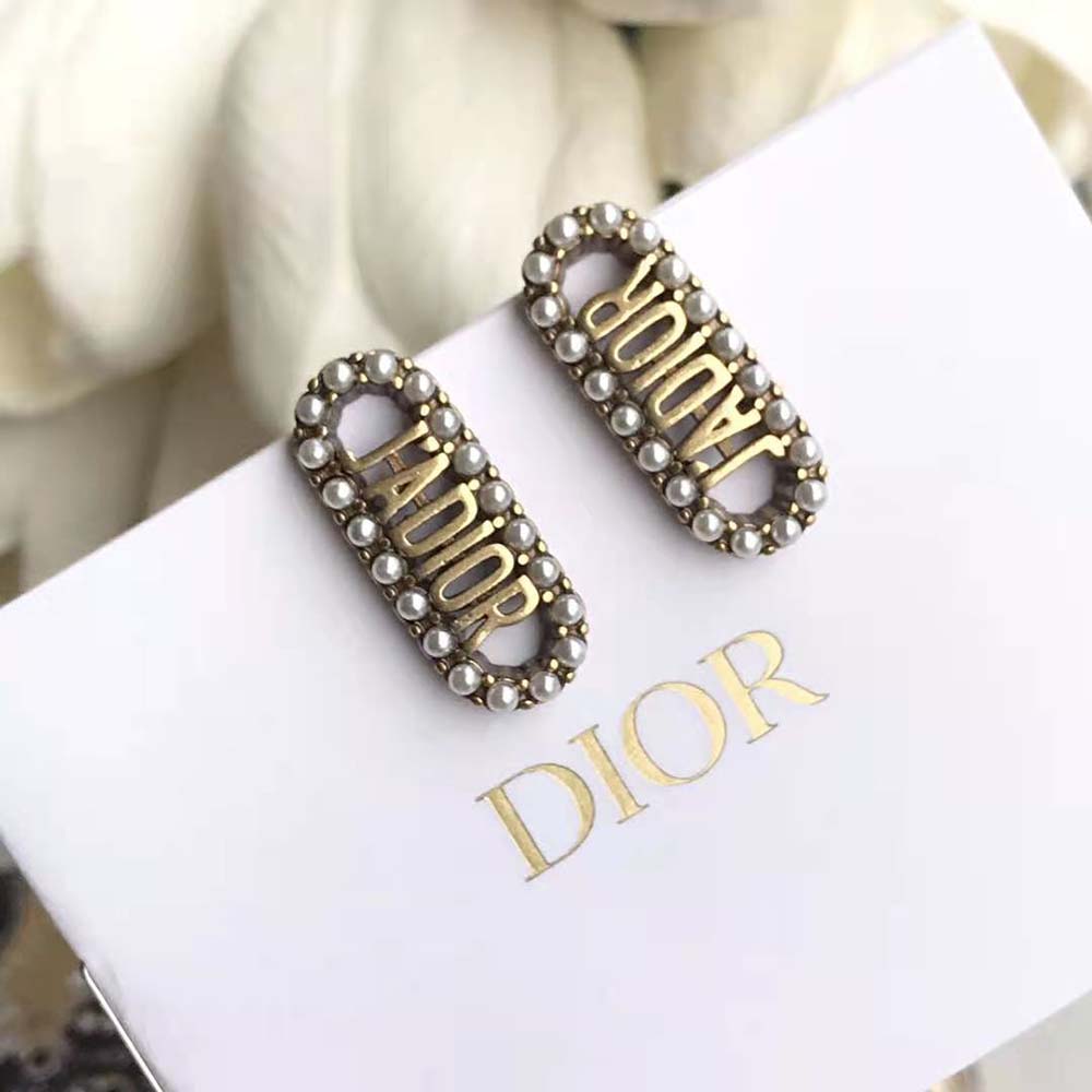 Dior Women J Adior Earrings Antique Gold-Finish Metal and White Resin Pearls - image 4