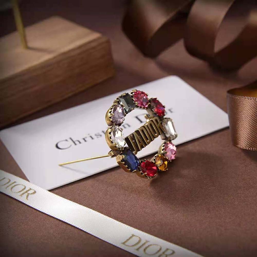 Dior Women J’Adior Brooch Antique Gold-Finish Metal and Multicolor Crystals - image 6