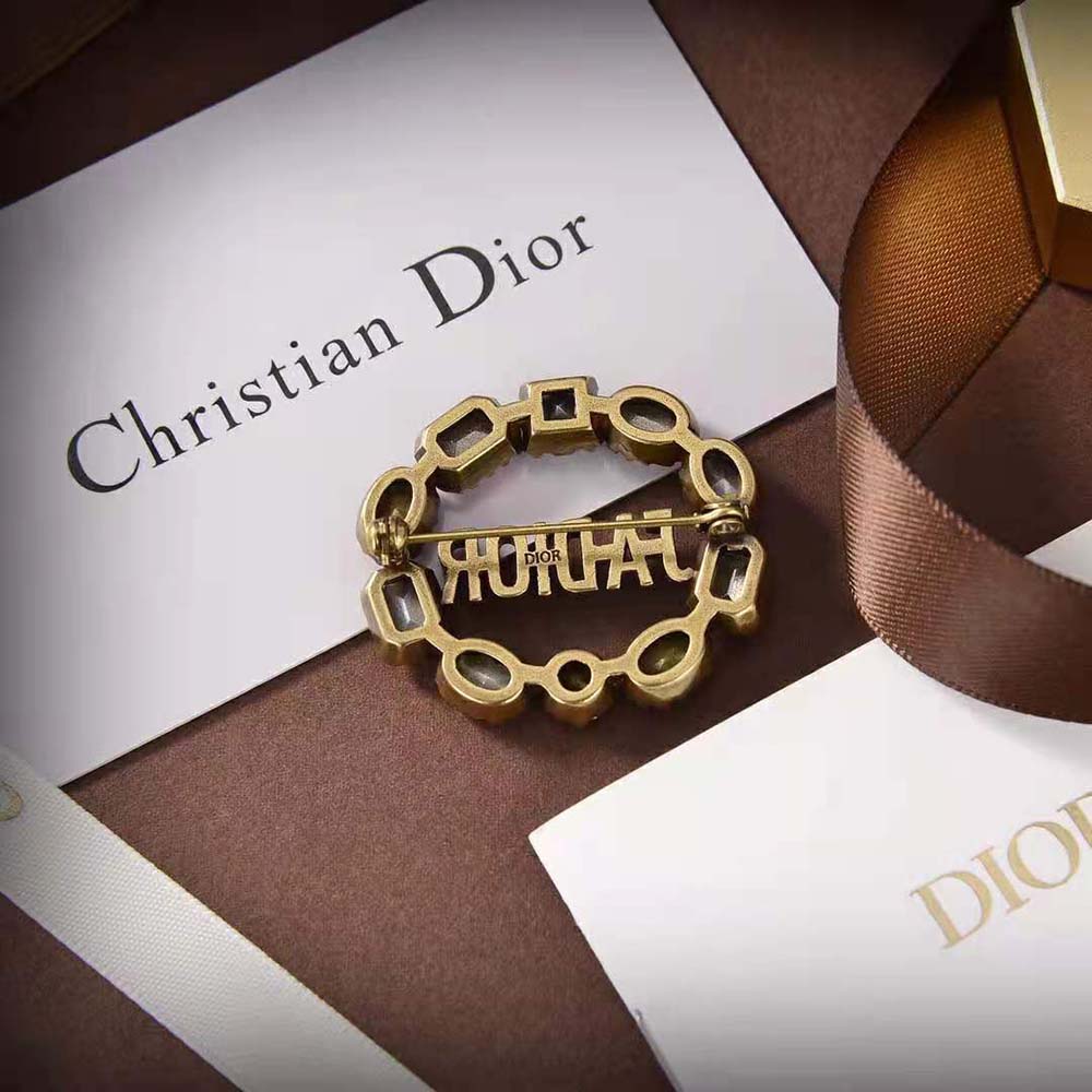 Dior Women J’Adior Brooch Antique Gold-Finish Metal and Multicolor Crystals - image 5
