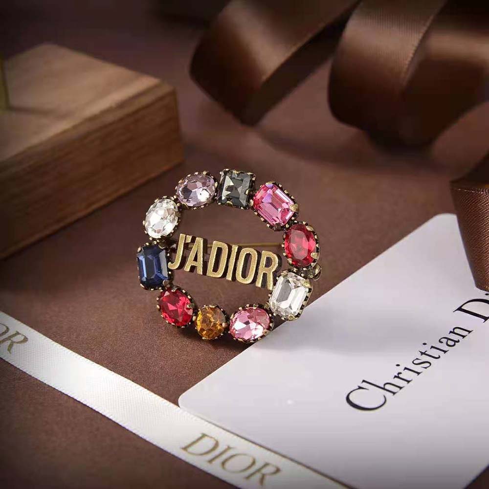Dior Women J’Adior Brooch Antique Gold-Finish Metal and Multicolor Crystals - image 4