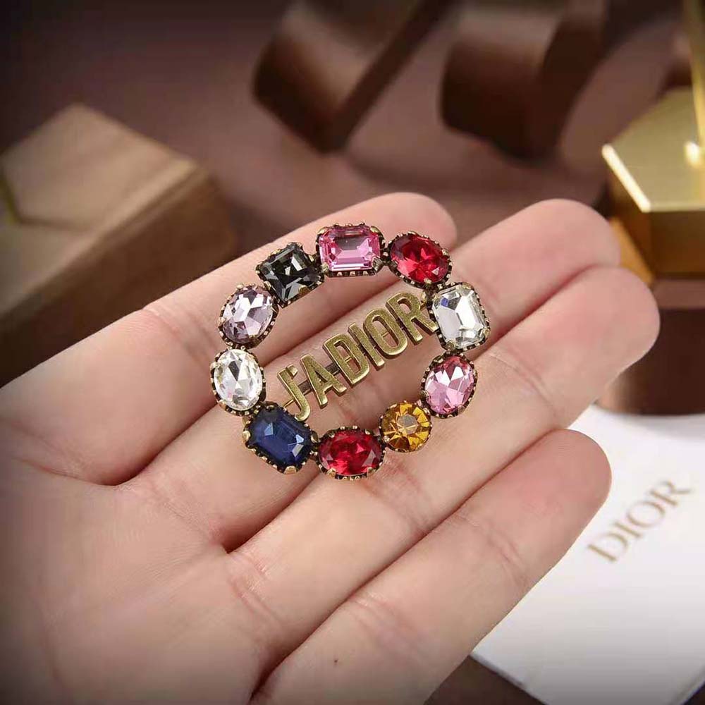 Dior Women J’Adior Brooch Antique Gold-Finish Metal and Multicolor Crystals - image 7