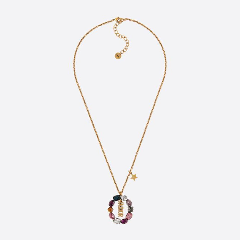 Front view of Dior Women J’Adior Necklace Antique Gold-Finish Metal and Multicolor Crystals