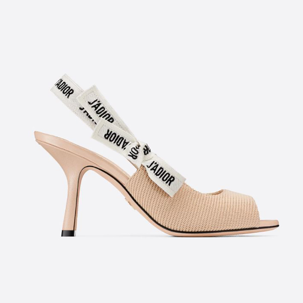 Side view of Dior Women J’adior Heeled Sandal Nude Technical Fabric 8.5cm Heel