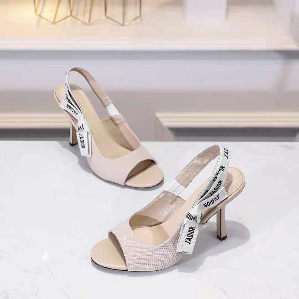 Rear angle showing 8.5cm heel on Dior Women J’adior Heeled Sandal Nude