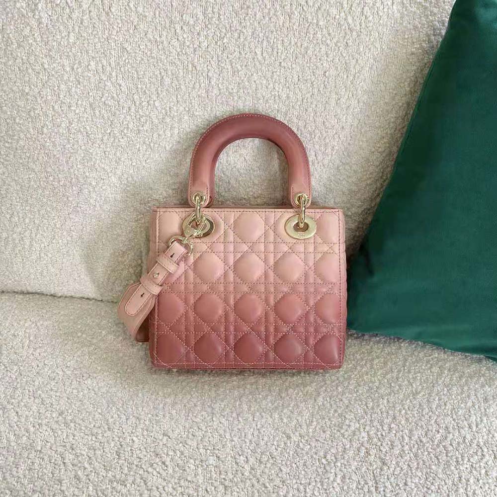 Side angle showing gradient color on Dior Women Lady Dior my Abcdior Bag