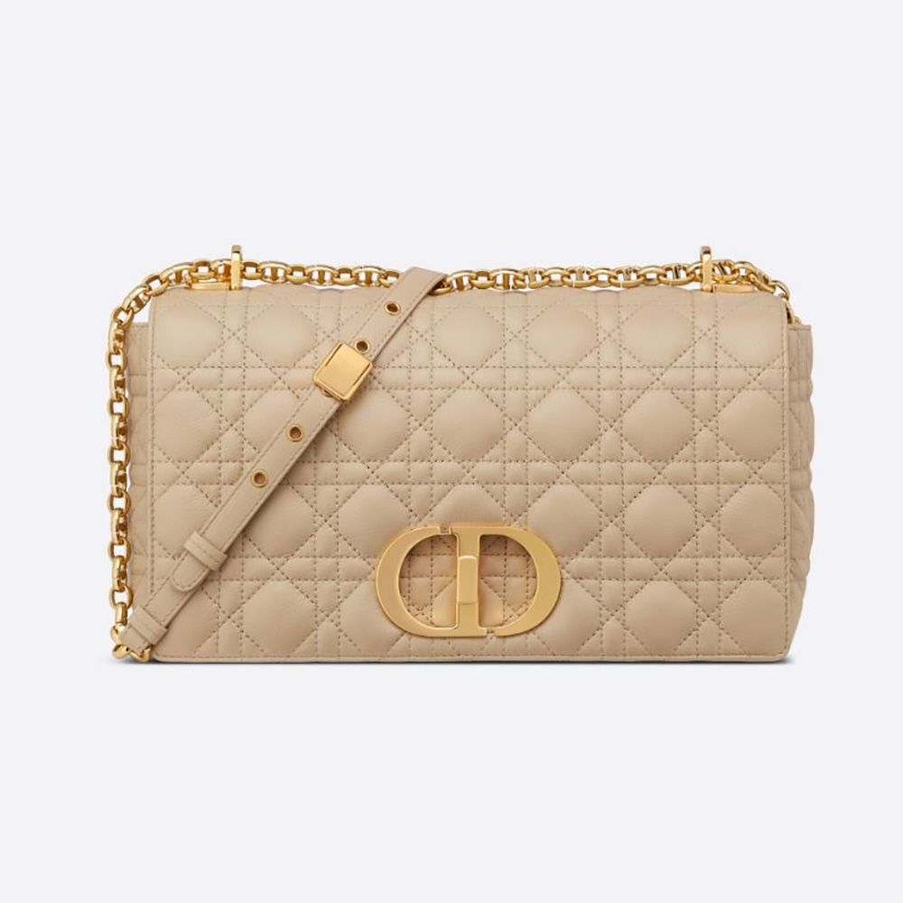 Front view of Dior Women Large Dior Caro Bag Beige Supple Cannage Calfskin