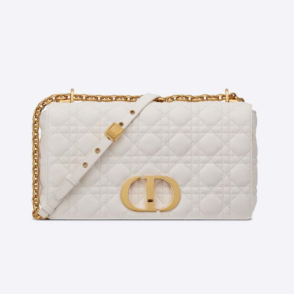 Front view of Dior Women Large Dior Caro Bag Ivory Supple Cannage Calfskin
