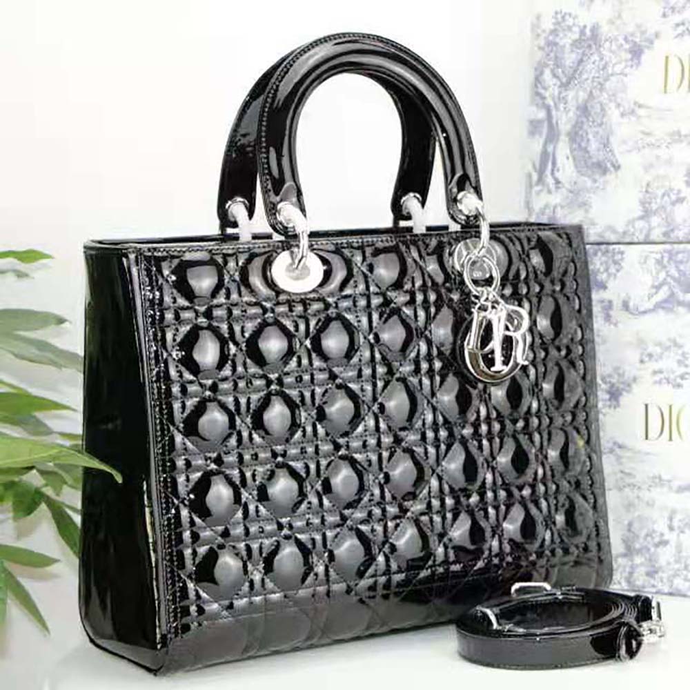 Dior Women Large Lady Dior Bag Black Patent Cannage Calfskin - image 4