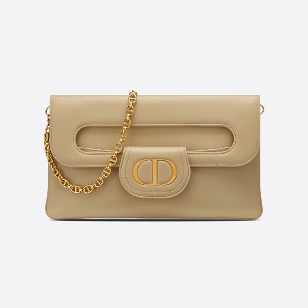 Front view of Dior Women Medium Diordouble Bag Smooth Calfskin-Beige