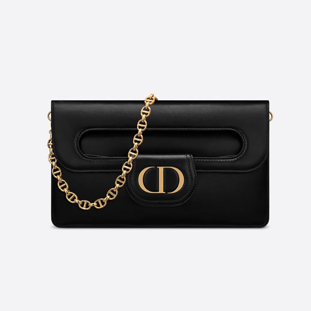 Front view of Dior Women Medium Diordouble Bag Smooth Calfskin-Black