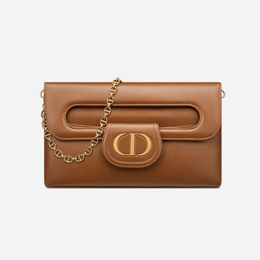 Front view of Dior Women Medium Diordouble Bag Smooth Calfskin-Brown