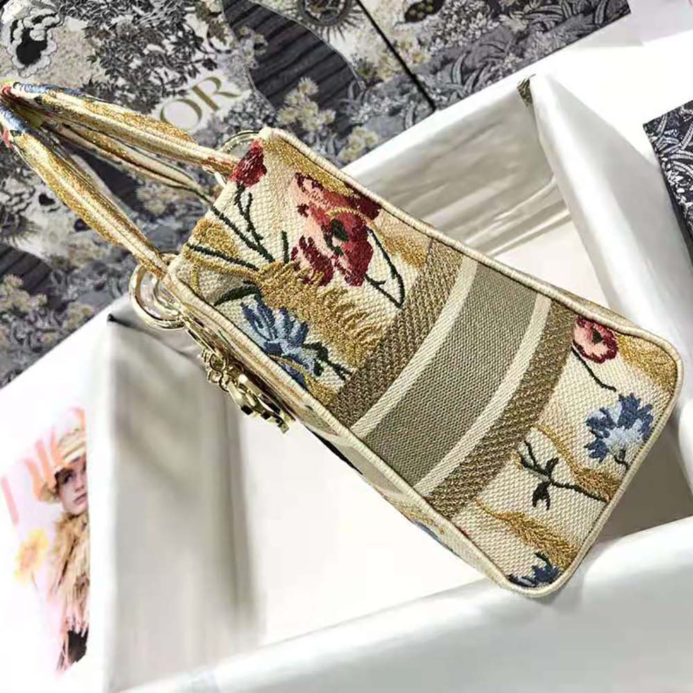 Dior Women Medium Lady D-lite Bag Beige Multicolor Dior Hibiscus Metallic Thread Embroidery - image 5