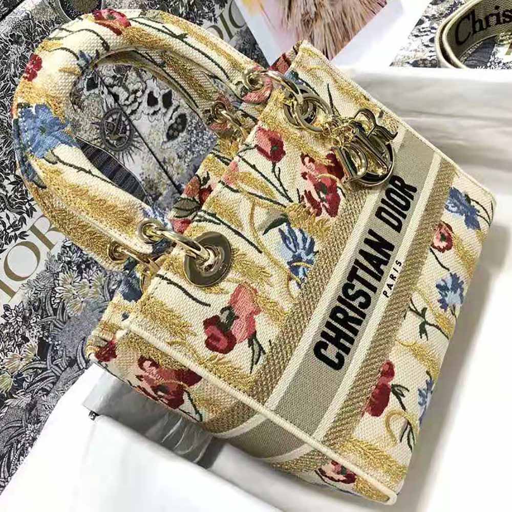 Dior Women Medium Lady D-lite Bag Beige Multicolor Dior Hibiscus Metallic Thread Embroidery - image 4