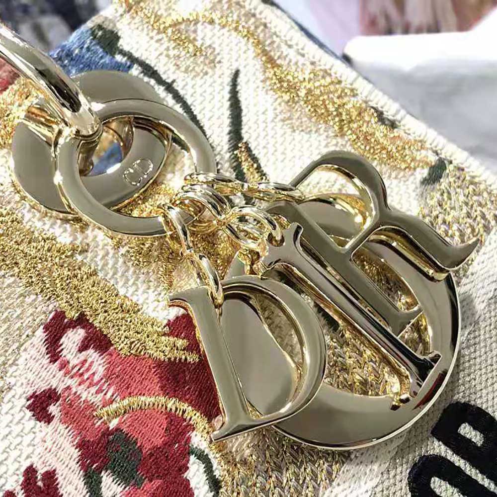 Dior Women Medium Lady D-lite Bag Beige Multicolor Dior Hibiscus Metallic Thread Embroidery - image 9