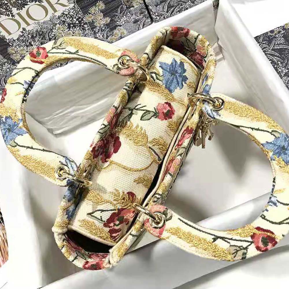 Dior Women Medium Lady D-lite Bag Beige Multicolor Dior Hibiscus Metallic Thread Embroidery - image 7