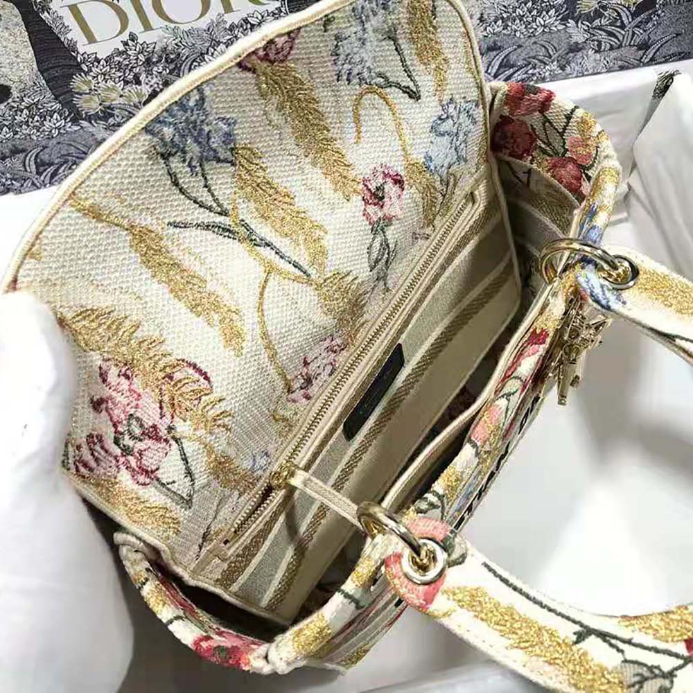 Dior Women Medium Lady D-lite Bag Beige Multicolor Dior Hibiscus Metallic Thread Embroidery - image 8