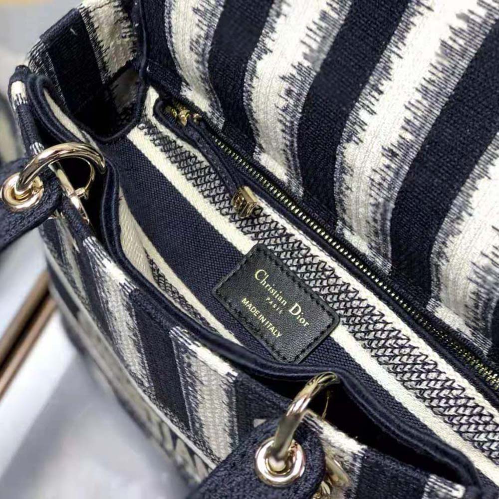 Dior Women Medium Lady D-lite Bag Blue D-Stripes Embroidery - image 8