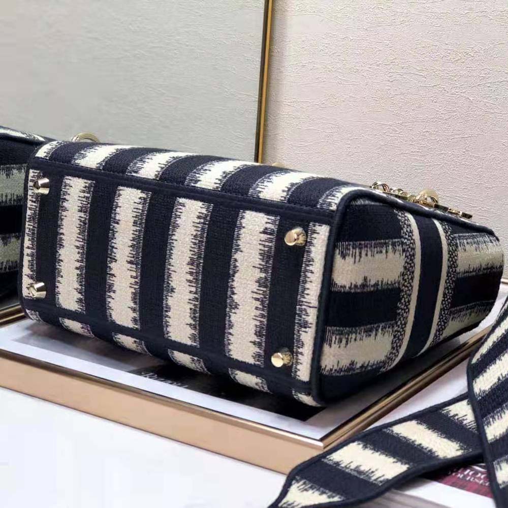 Dior Women Medium Lady D-lite Bag Blue D-Stripes Embroidery - image 7