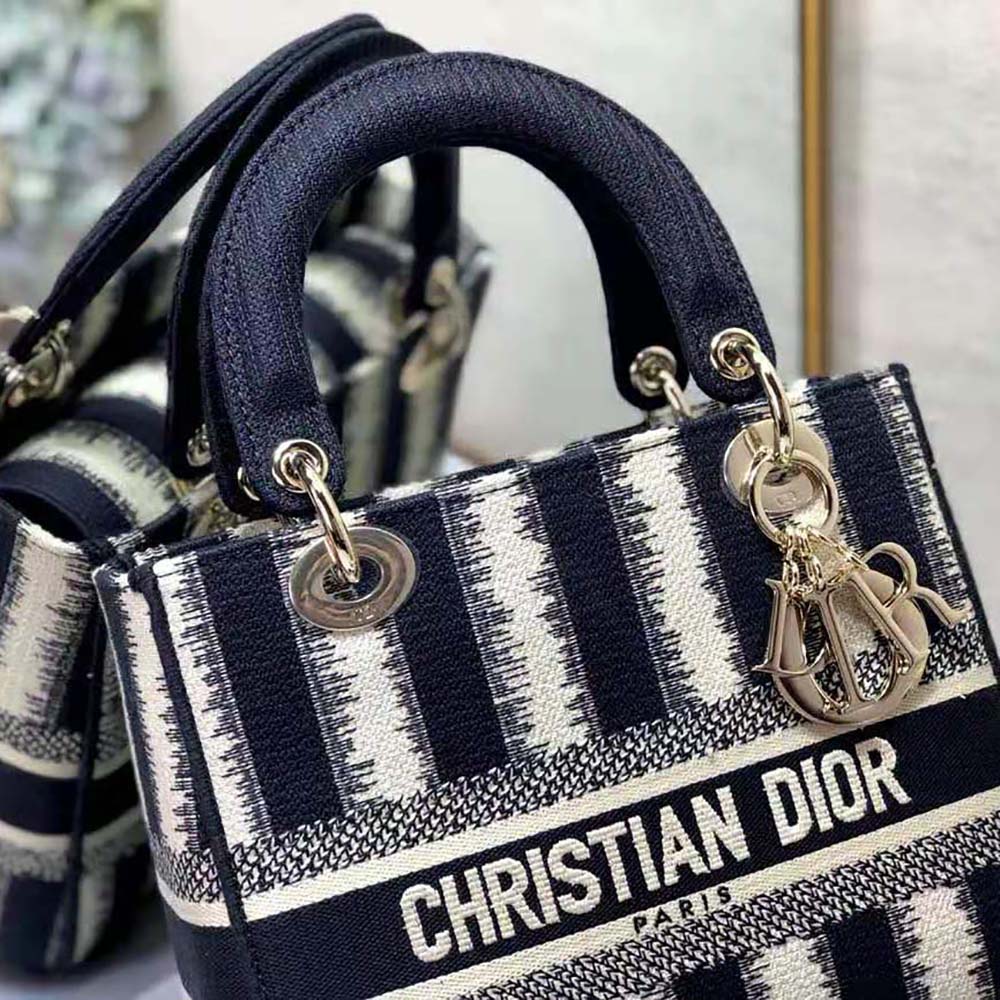 Dior Women Medium Lady D-lite Bag Blue D-Stripes Embroidery - image 9