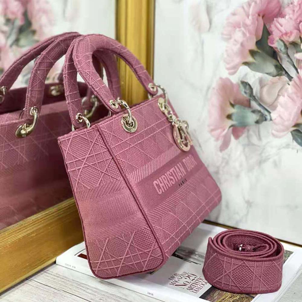 Dior Women Medium Lady D-lite Bag Mallow Rose Cannage Embroidery - image 4