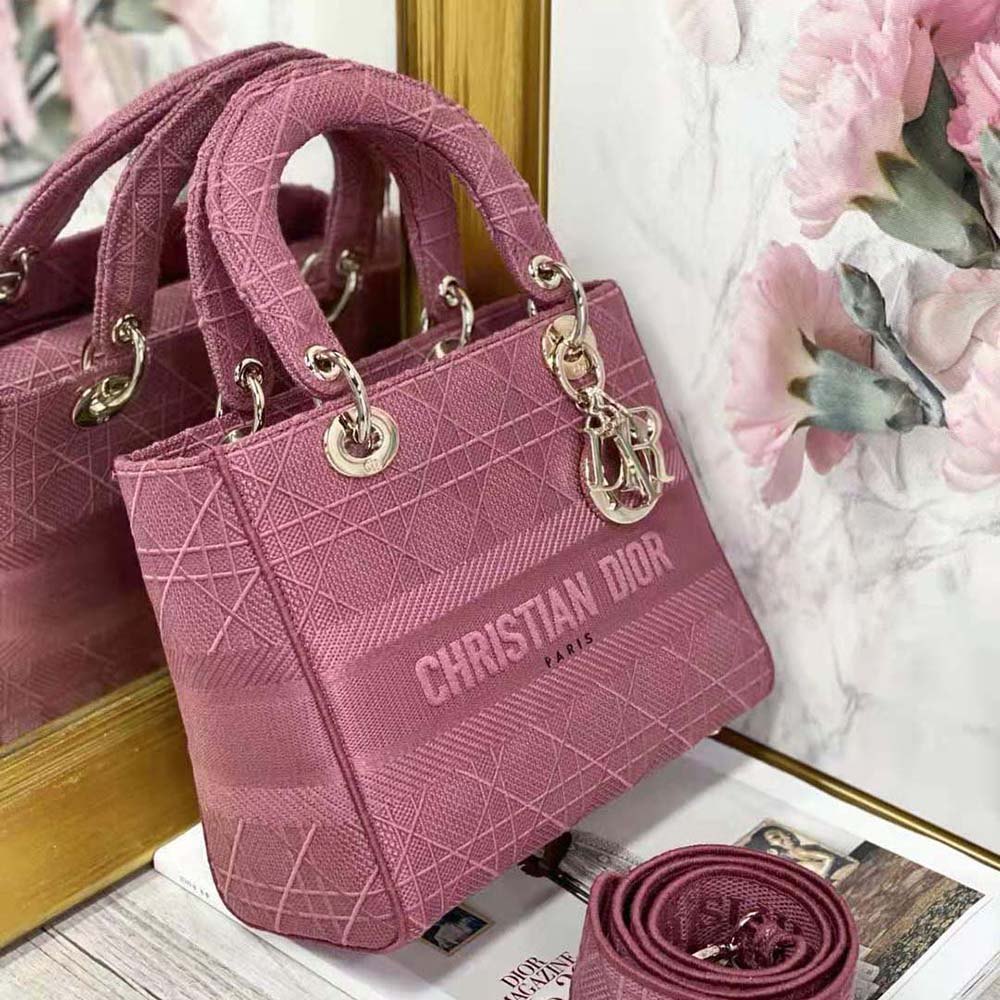 Dior Women Medium Lady D-lite Bag Mallow Rose Cannage Embroidery - image 5