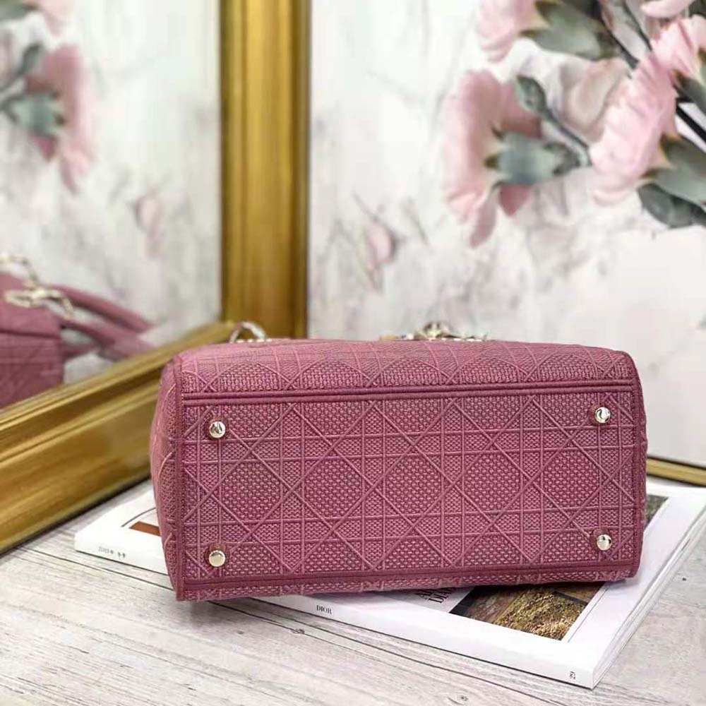 Dior Women Medium Lady D-lite Bag Mallow Rose Cannage Embroidery - image 7