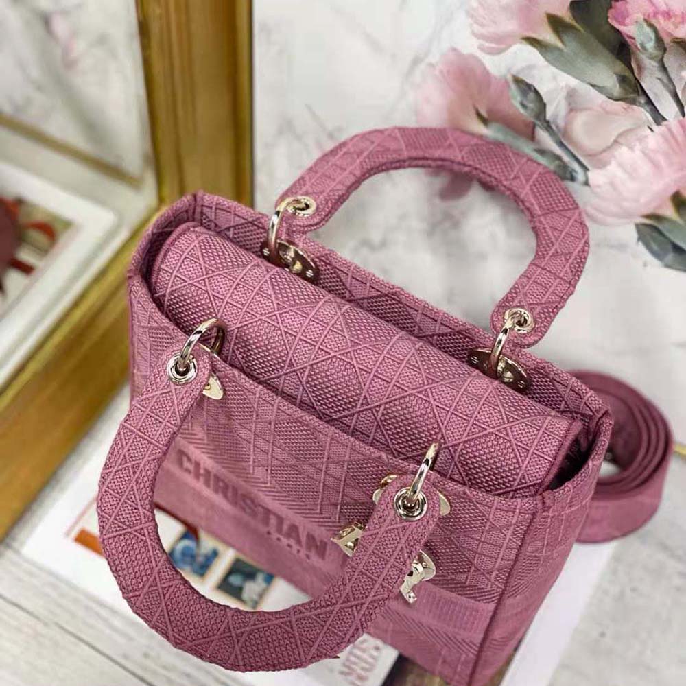 Dior Women Medium Lady D-lite Bag Mallow Rose Cannage Embroidery - image 6