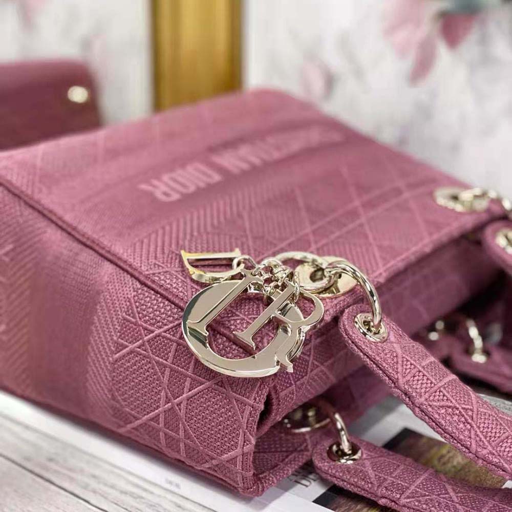 Dior Women Medium Lady D-lite Bag Mallow Rose Cannage Embroidery - image 9