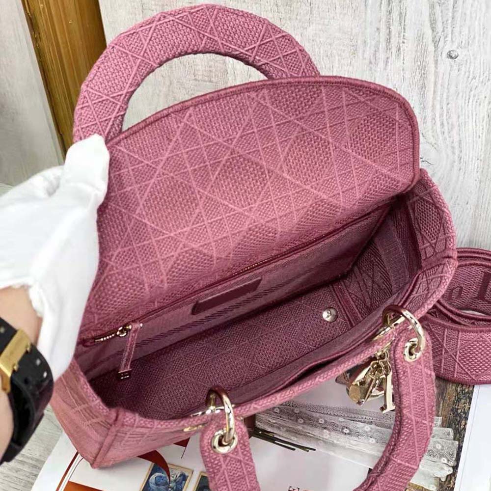 Dior Women Medium Lady D-lite Bag Mallow Rose Cannage Embroidery - image 8