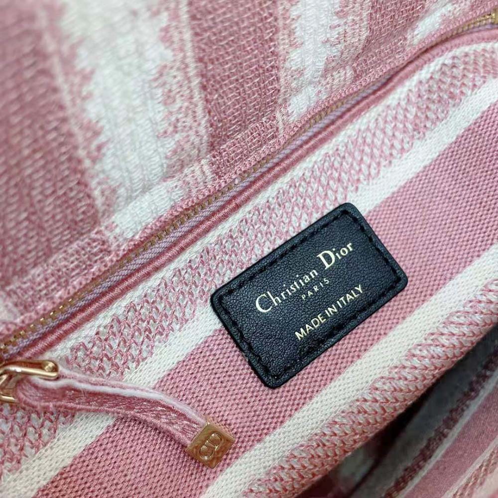 Dior Women Medium Lady D-lite Bag Pink D-Stripes Embroidery - image 9