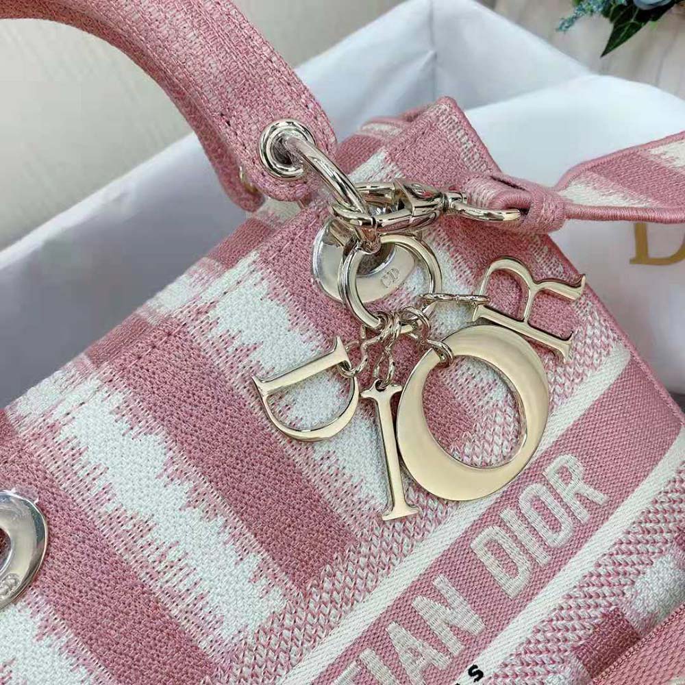 Dior Women Medium Lady D-lite Bag Pink D-Stripes Embroidery - image 5