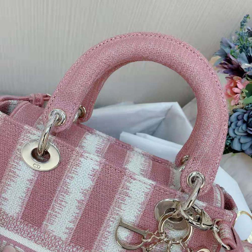 Dior Women Medium Lady D-lite Bag Pink D-Stripes Embroidery - image 6