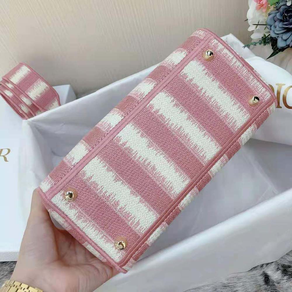 Dior Women Medium Lady D-lite Bag Pink D-Stripes Embroidery - image 4