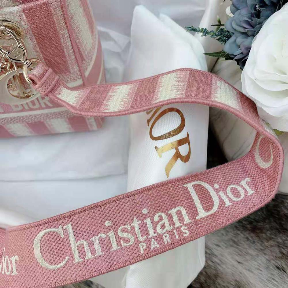 Dior Women Medium Lady D-lite Bag Pink D-Stripes Embroidery - image 10
