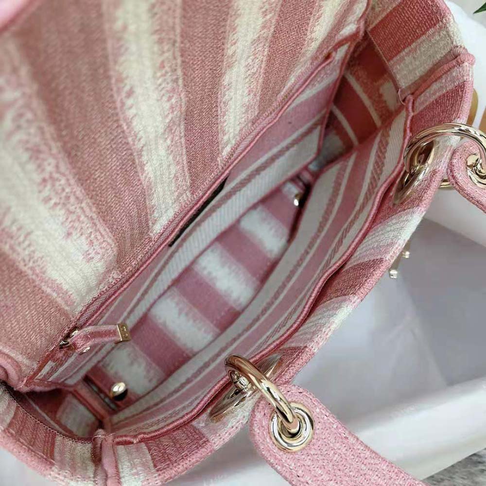 Dior Women Medium Lady D-lite Bag Pink D-Stripes Embroidery - image 8