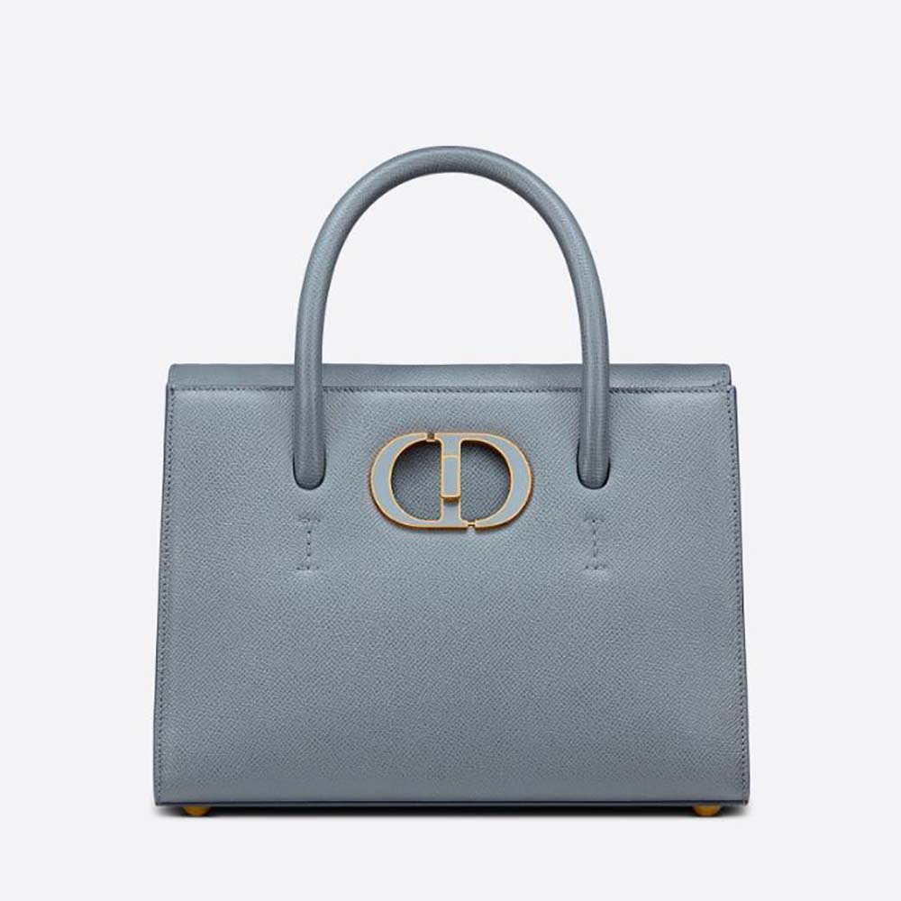 Front view of Dior Women Medium ST Honore Tote Latte Grained Calfskin-Blue