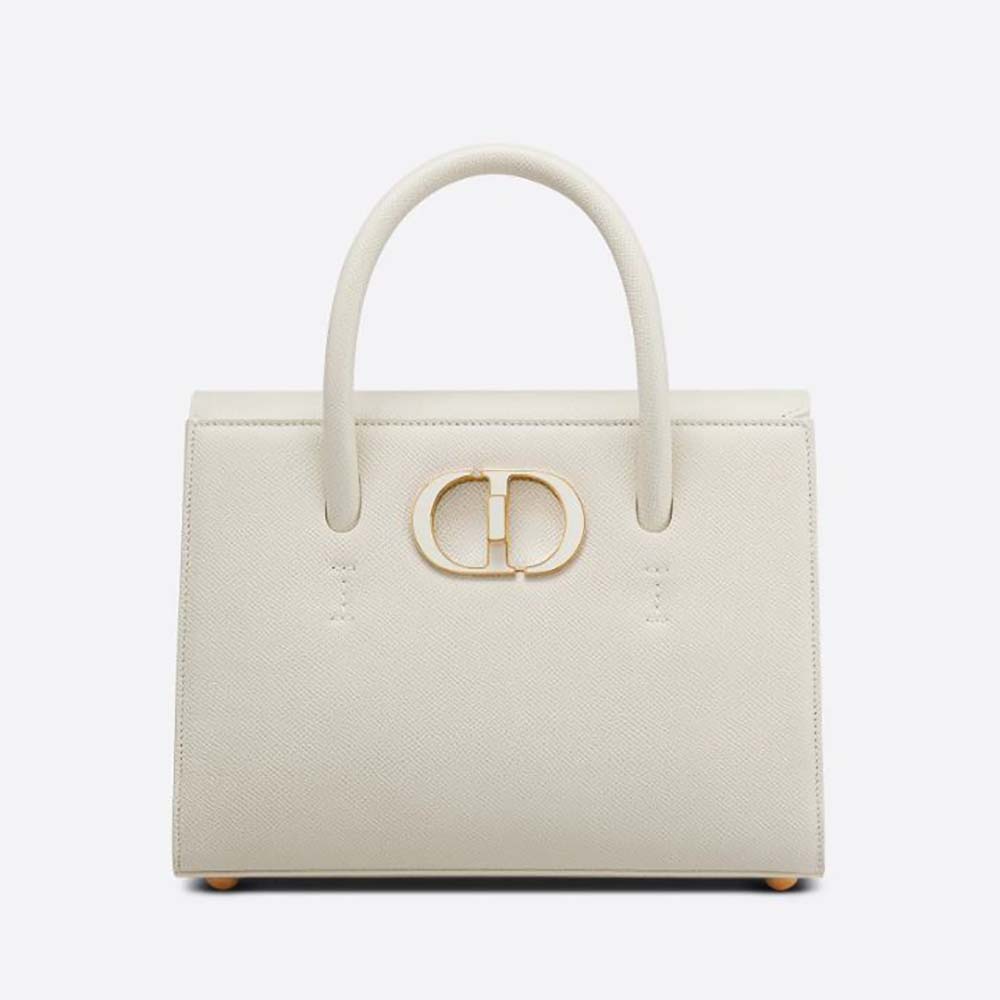 Front view of Dior Women Medium ST Honore Tote Latte Grained Calfskin-White