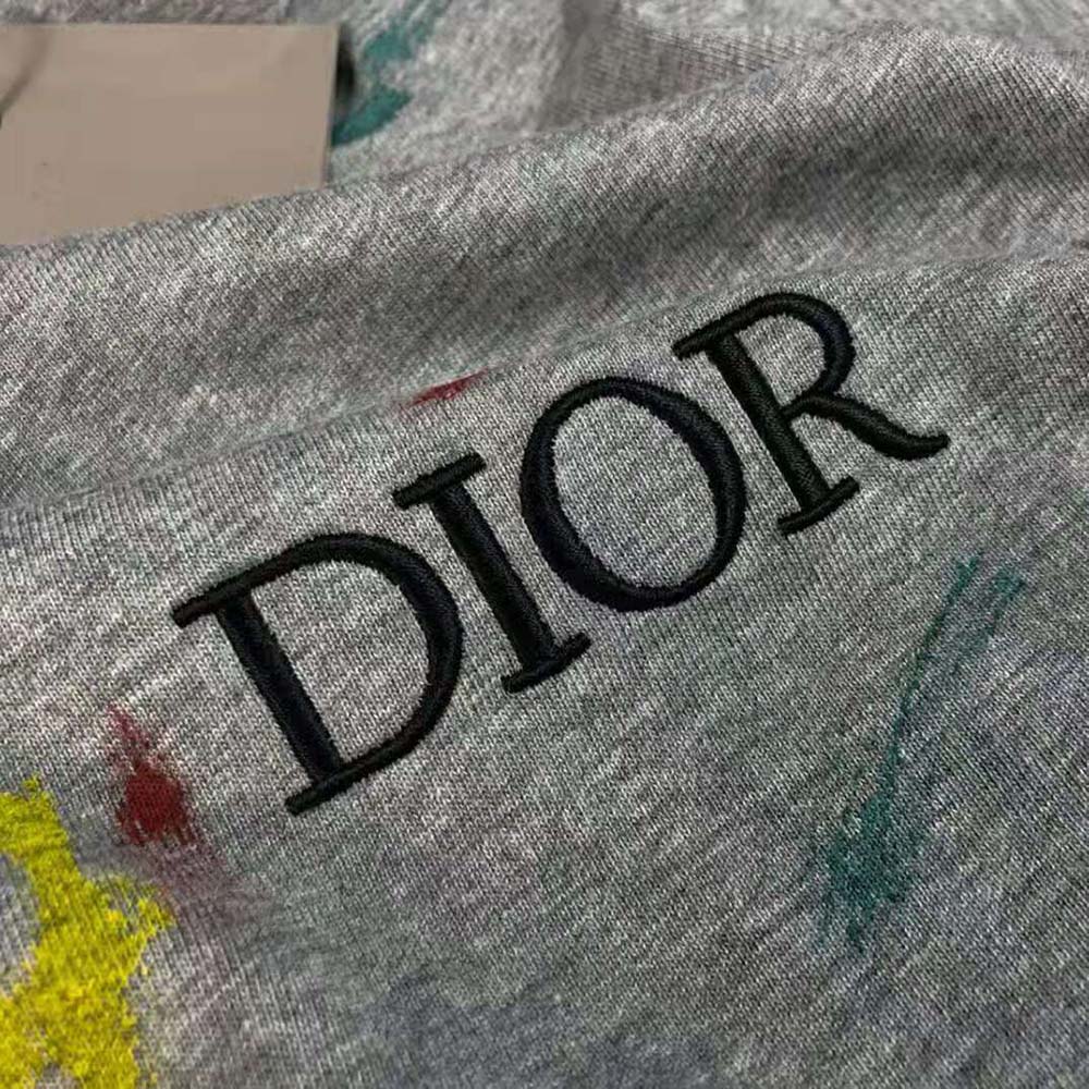 Dior Women Oversized Dior T-shirt Gray Cotton Jersey with Paint Print - image 8