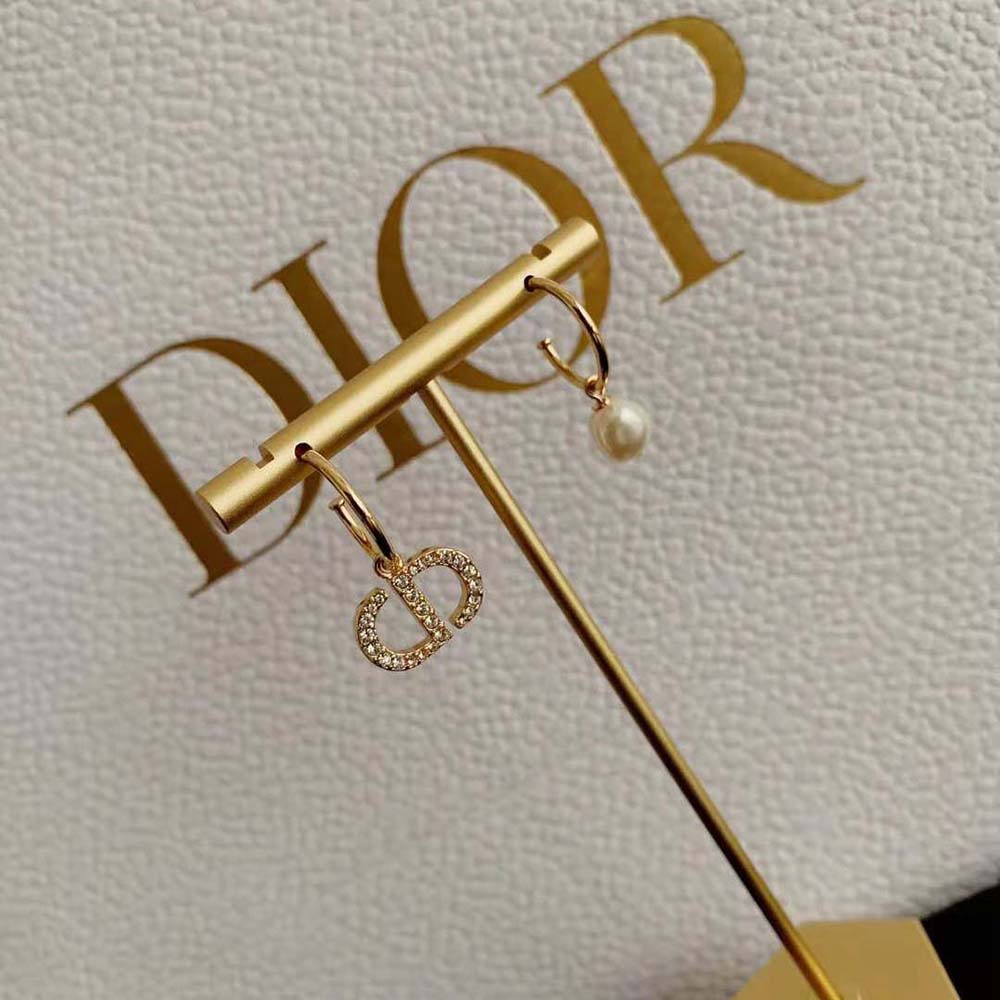 Dior Women Petit CD Earrings White Crystals with a White Resin Pearl - image 4