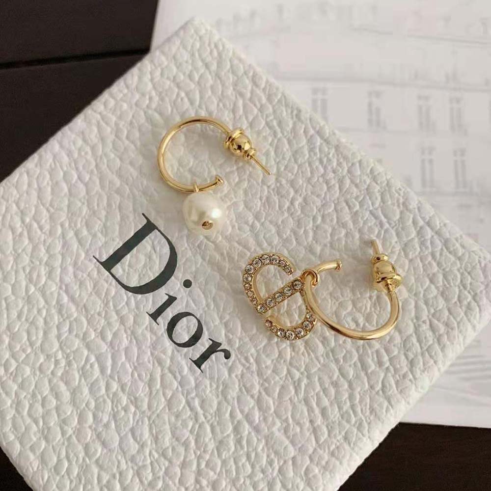 Dior Women Petit CD Earrings displayed on a white background highlighting crystal sparkle